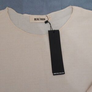 Realtakai Cream Ribbed Top Long Sleeve